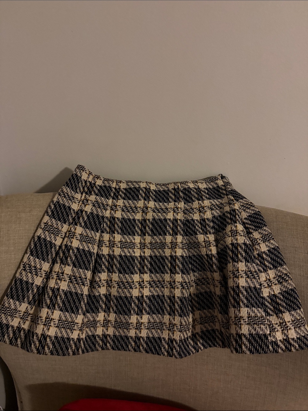 Zara Black and Cream Plaid Skater Skirt